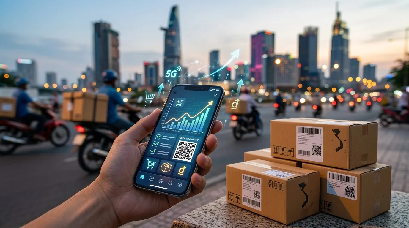 Biểu đồ quy mô doanh thu thương mại điện tử Việt Nam 2026 chạm ngưỡng 35 tỷ USD